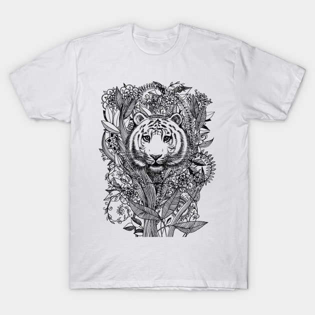 Tiger Tangle in Black and White T-Shirt by micklyn